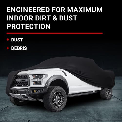 Image of Black Satin Indoor Truck Cover - Size TS04 Cover for Full-Size, Heavy-Duty Pickups Trucks - Soft, Scratch Resistant, Full Exterior Covers Extra Snug Precision Fit for Dirt & Dust Protection