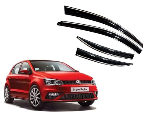 Image of CAR SAAZ Unbreakable Chrome Line Door Visor for Polo (2015-2019)(Set of 4Pcs) | Rain Guard | Wind Deflector