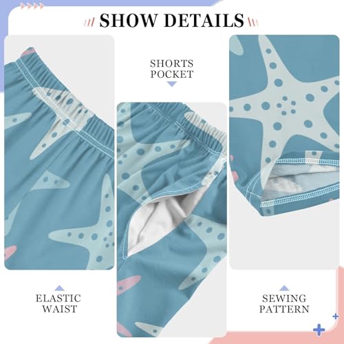 Boys' Pants Blue Pink Seastars Blue Long Bottoms Jogger Pants Elastic Waist Trousers with Pockets S-XL4