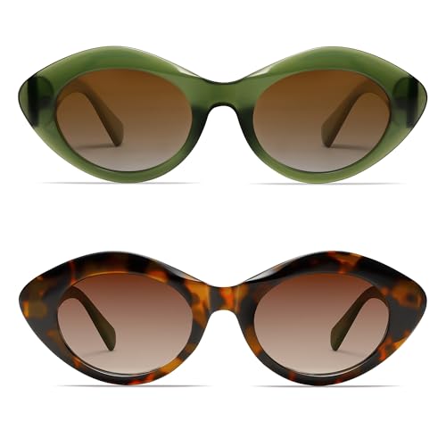 Image of VANLINKER Polarized Trendy Thick Oval Round Sunglasses for Women Retro Shades VL9825