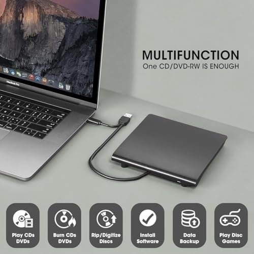 Image of Wefly External USB 3.0 Portable CD DVD + /-RW Drive Burner Slim DVD /CD ROM Rewriter Player Superdrive, High Speed Data Transfer for Laptop Desktop Mac /Book PC, Plug and Play