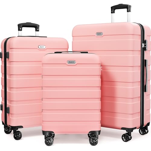 Image of AnyZip Luggage PC ABS Hardside Lightweight Suitcase with 4 Universal Wheels TSA Lock 20 24 28 Inch, Pink, 3 piece set (20 /24 /28), Fashion