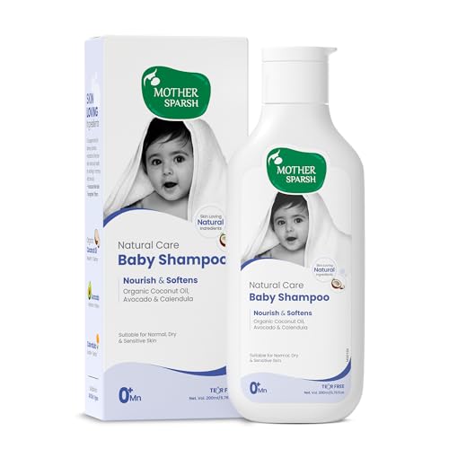 Mother Sparsh Natural Care Baby Shampoo-200ml | Tear Free Shampoo for Babies With Organic Coconut Oil, Calendula & Avocado | Suitable for Newborn Sensitive Skin