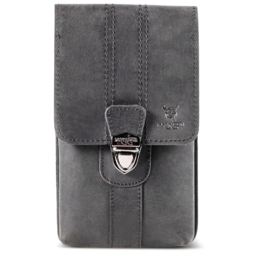 MATADOR Handy Gürteltasche Leder #Malaga XL, Geräumige Gürteltasche mit Doppelfach, Elegante Handy Tasche Gürtel für Smartphone bis 7,5 Zoll, praktisch für Alltag in Schwarz Nappa