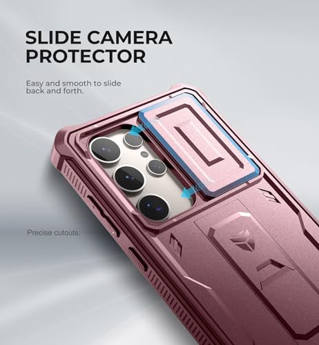 Image of Dexnor for Samsung Galaxy S24 Ultra Case with Built-in Slide Camera Cover & Screen Protector & Kickstand,Shockproof Rugged Case Full-Body Bumper Protective Cover for Galaxy S24 Ultra (2024),Maroon Red