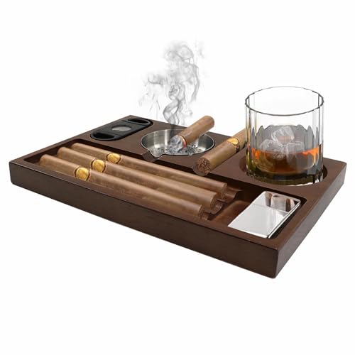 Cigar Ashtray, Wooden Cigar Ashtrays with Cutter, Cigar Holder & Whiskey Stand-3 Cigar Slots, Heavy Cigar Accessory for Home Outdoor Cigar Ashtray, Wooden Cigar Ashtrays with Cutter, Cigar Holder & Whiskey Stand-3 Cigar Slots, Heavy Cigar Accessory for Home Outdoor