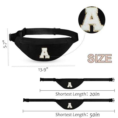 Image of Birthday Gifts for Women Men,Personalized Fanny Pack Crossbody Bag Waist Pack with Initial Letter Patch,Christmas Gifts Cute Trendy Stuff for Daughter Sister Her,Black A