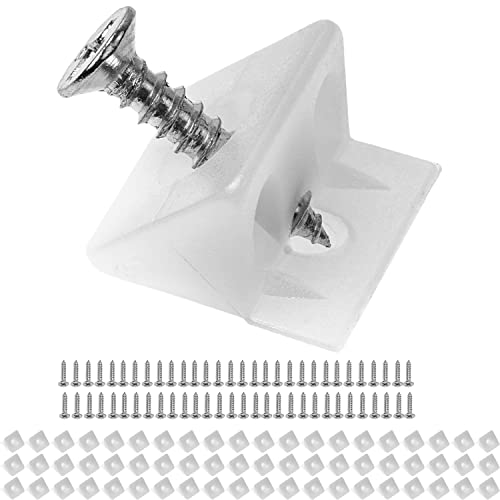 Cuñas para muebles para fondos de cajones y traseras de armarios que se descuelgan, 60 cuñas, con tornillos para madera de M2 x 16 mm, en blanco, de plástico, cantonera en forma de L de 14 x 9 mm