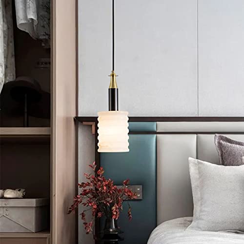 JXGYSYYXGS Ribbed Onyx Pendant, Stone Hanging Lamp with Brass for Bedside