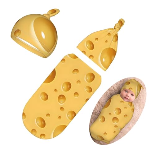 Image of Personality Cheese Newborn Swaddling Blanket Beanie Hat Funny Blanket Sleeping Bag New Born Sleep Sacks for Boys Girls