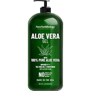 New York Biology Aloe Vera Gel for Face, Skin and Hair – Infused with Tea Tree Oil – From Fresh Aloe Vera Plant – Moisturizing Aloe Vera for Sunburn Relief and Dry Skin – 16.9 Fl Oz