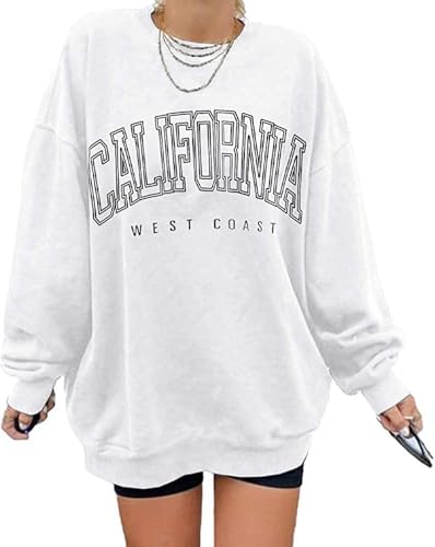 Image of Langwyqu Women's Oversized Sweatshirt Los Angeles California Crewneck Long Sleeve Casual Loose Pullover Tops