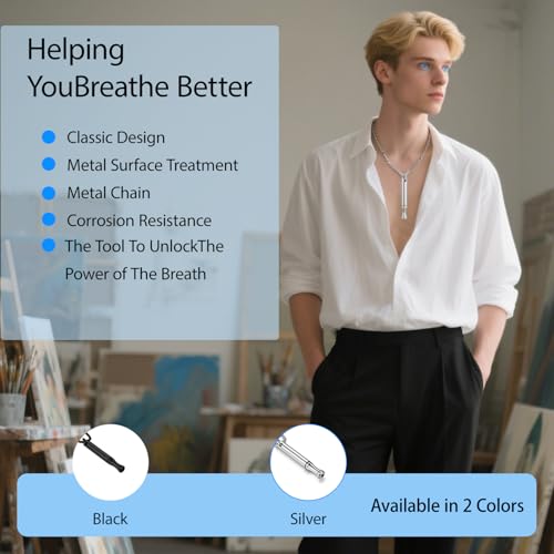 2Pcs Breathing Necklace for Anxiety & Stress Relief, Mindfulness & Quit Smoking Aid, Stainless Steel Breathe Necklace for Adults Teens Women Men3