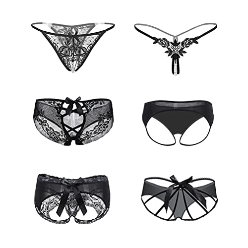 Nightaste Black Lingerie Thongs For Women, 6-Pack Sexy Assorted Floral Lace Bow-Knot T-String Panties (L, Style2) #TOP15