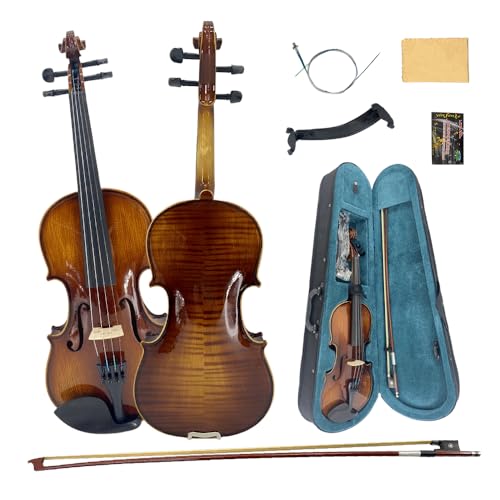 Conboxus - Conjunto profesional de violín de tamaño completo 4/4, acabado café oscuro antiguo y...