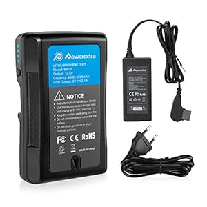 Powerextra D-Tap Ladegerät Netzteil für V-Mount Akkus und 1 Stück V-Mount Ersatzakku für Sony BP-95W mit 6600mAh und 95Wh