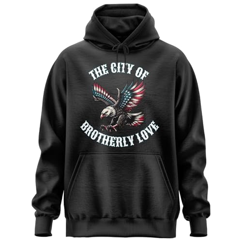 City of Brotherly Love Hoodie for Men, Philadelphia Hooded Sweat Apparel Unisex Womens Top USA Eagle