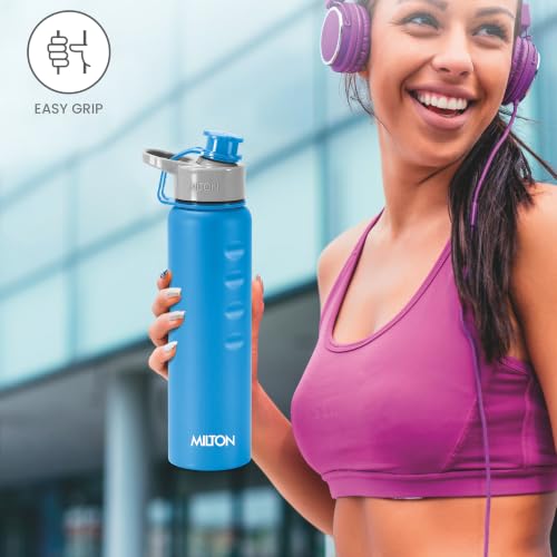 Image of MILTON Gripper 1000 Stainless Steel Water Bottle, 900 ml, Blue | Leak Proof | Easy Grip | Light Weight | Easy to Carry