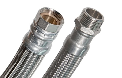 SFX® Panzerschlauch 30cm DN25-1 Zoll ÜM x 1 Zoll AG Sanitär Hauswasserwerk Trinkwasserschlauch Edelstahl Umflechtung Flexschlauch 300mm