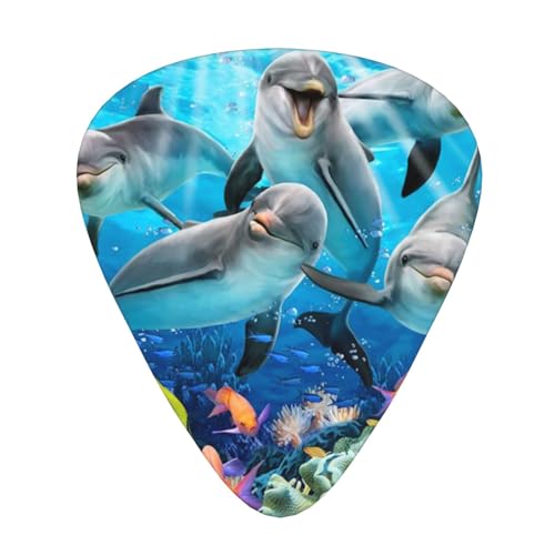 Ocean Dolphin Looking at You プリント ギターピック 12個 ギター プレクトラム セルロイド ピック クラシック トライアングル ピック アコースティック エレクトリック ベース ギター用 0.46mm 0.71mm 0.96