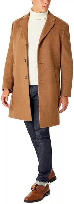 Men's Wool Cashmere Topcoat – Classic Overcoat, Car Coat with Lining, Warm Dress Coat for Formal & Business Outerwear