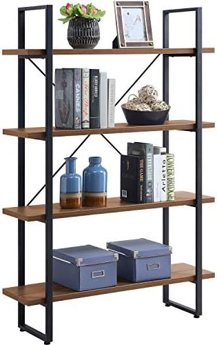 Lorell SOHO Bookcase, 57.5" x 29" x 11.8" , Walnut, Powder Coated Frame