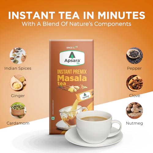 Image of APSARA Instant Tea Premix Masala Chai 10 Sachets | Ready To Drink, Masala Tea Powder | Masala Chai Enriched With 100% Natural Ingredients - Ginger, Cardamom, Black Peper, Clove, Cinnamon and Nutmeg