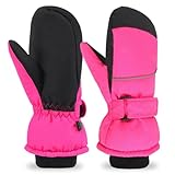 Azarxis Kids Mittens Winter Children Ski Glove Windproof Snow Gloves Fleece Warm for Boy Girl Toddler Youth Outdoor Sports Skiing Skating Snowboarding Sledding (Rose Red, 5-7 Years Old)