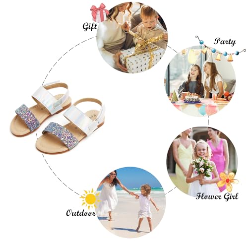 Image of Felix & Flora Toddler Girl Sandals - Little Girl Easter Dress Shoes Lightweight Open Toe Beach Holiday Flats