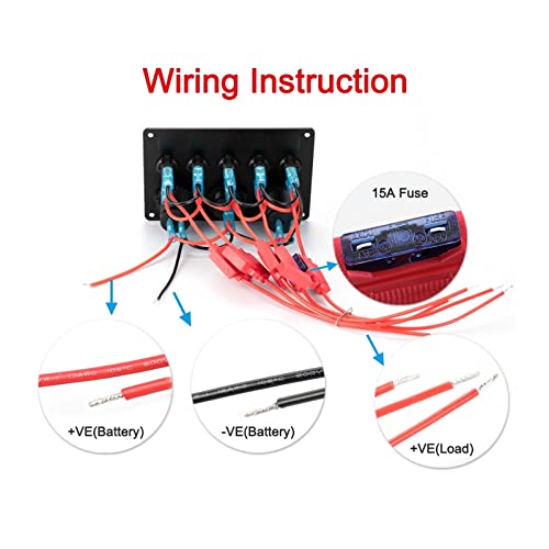 Voltmètre numérique double USB intégré sur panneau 5 interrupteurs auto 12V - 6