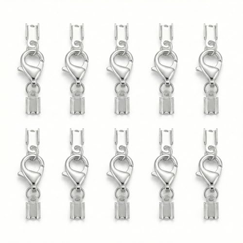 VertexOval Lot de 10 Fermoirs Mousqueton en Cuivre avec Embouts à Griffe, Kit Attache Complète pour Ruban, Cordon Plat et Lacet Cuir, Connecteur de Bijoux...