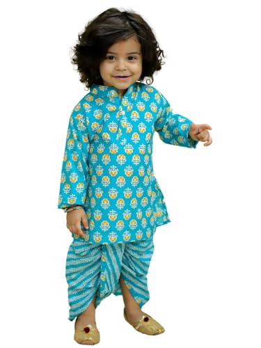 Full Sleeve Pure Cotton Dhoti Kurta for Boys- Blue