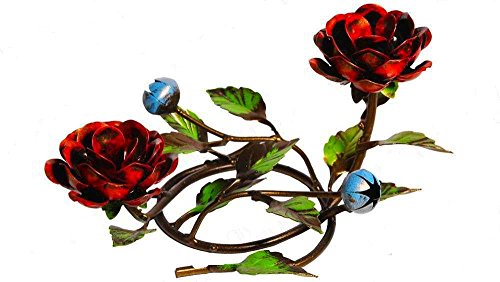 Bougeoir chandelier en fer forgé à deux flammes roses et feuilles