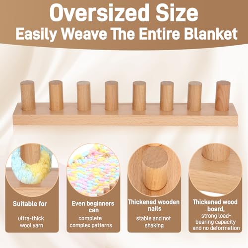 Sienson 46\" Chunky Knitting Loom for Blanket Making – Adjustable Wood Frame, Portable DIY Hand Knitting Kit for Beginners, Reusable Blanket Loom for Bulky Yarn Crafts & Gifts