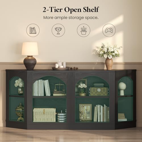 Image of 70.9 inch Extra Long Arched Console Table, Black Entryway Table with Shelves, Farmhouse Console Table for Entryway, Living Room, Black