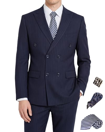 Mens Double Breasted Slim Fit Wedding Suit 2-Piece Peak Lapel Stretch Washable Formalwear Groom Business Suit