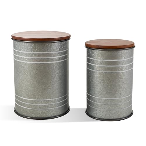 Glitzhome Rustic End Table Set of 2, Farmhouse Galvanized Metal