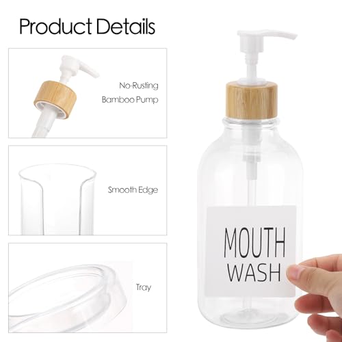 Image of Mouthwash Dispenser for Bathroom, 16oz Plastic Mouthwash Dispenser with Cup Holder and Tray Mouth Wash Bottle Container - Clear