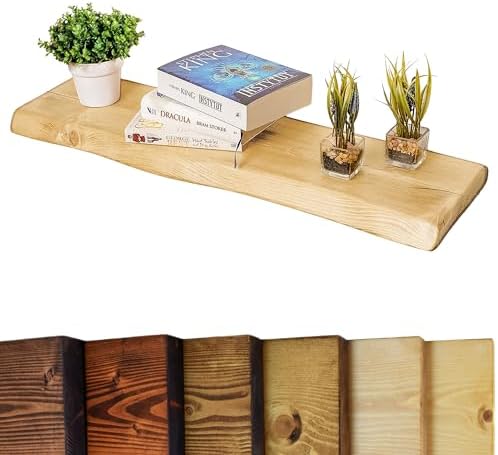 Live Edge Rustic Floating Shelf 6x1.5 inches, 100cm long - Natural Oak Finish Reclaimed Wood Floating Shelves for Wall Decor, Rustic Wooden Shelves for Bedroom, Living Room, Kitchen, or Bathroom