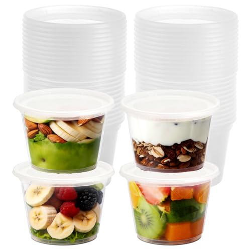 MICHIHOMIE 24 Stück 450ml/16oz Deli Container Kunststoffbehälter mit Deckel BPA-frei Auslaufsicher - Spülmaschinenfest Mikrowellen und Gefriersicher - Wiederverwendbar Aufbewahrungsbehälter