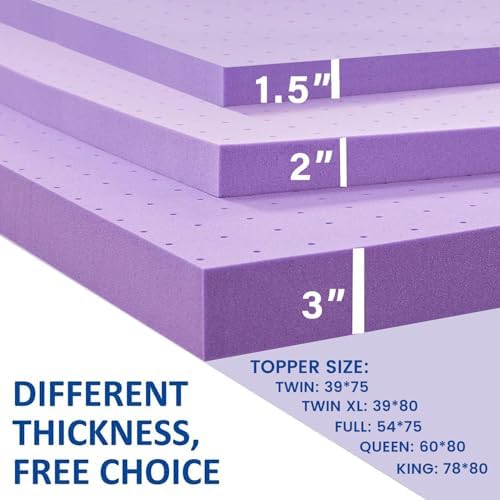 SINWEEK 3.5cm Gel Memory Foam Mattress Cover Vented Soft Mattress Pad, Bed Cover, CertiPUR-US Certified, Queen Size, Purple
