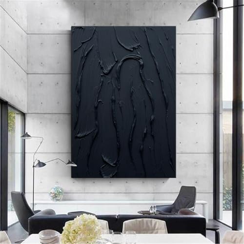 Zoinart Hand Painted Pure Black Plaster Wall Art Minimalist Oil Painting 24X36 Inches Vertical Thick Textured Wall Art Home Office Corridor Wall Art Decoration thumb #5