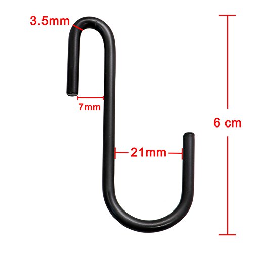 YourGift 10 Pack Heavy Duty S Hooks Black S Shaped Hooks Hanging Hangers Hooks for Kitchen, Bathroom, Bedroom and Office: Pan, Pot, Coat, Bag, Plants(10 Pack/S Hook/Black/2.4 inch)