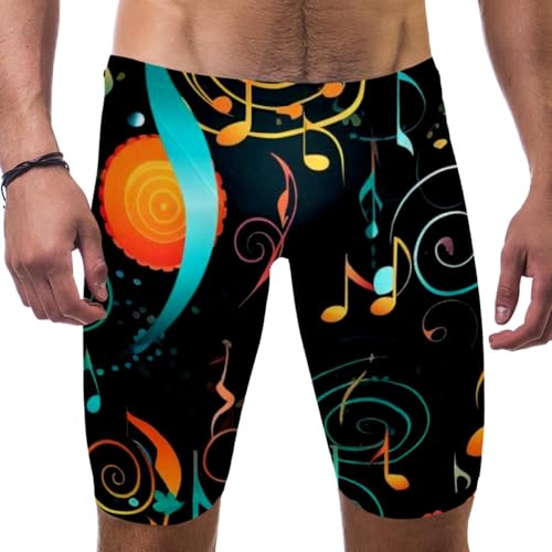 Colorful Music Notes Swimsuit for Men & Boys,Competition Lap Swim Suit, Square Leg Endurance Training