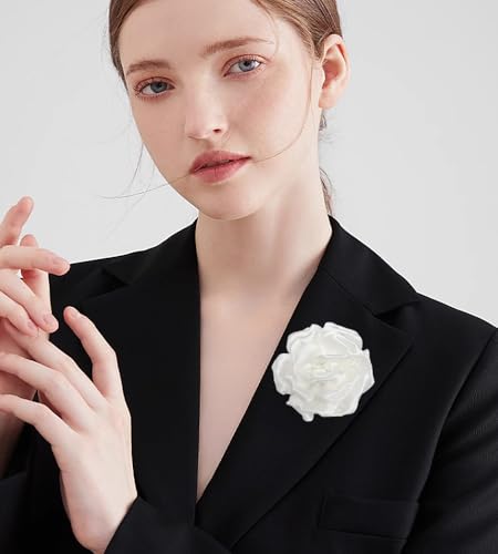 Image of Dainty Peony Rose Flower Brooches Lapel Pins Delicate Elegant Fabric Flowers Brooch Pin for Women Flower Corsage for Wedding Party Accessories Jewelry Gifts100mm