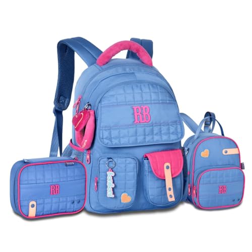 Kit Escolar Mochila Lancheira e Estojo Box Feminino Pelúcia Rebecca Bonbon (Azul)
