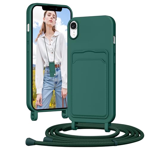 Vauki Coque pour iPhone XR avec Cordon, Collier pour Étui en Silicone avec Cartes Tour de Cou Lanière Corde, Portable, Réglable, Amovible, Antichoc Bumper Housse pour...