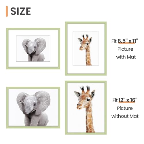 Image of upsimples 12x16 Picture Frame, Display Pictures 8.5x11 with Mat or 12 x 16 Without, Wall Hanging Poster Frames, Green, 1 Pack
