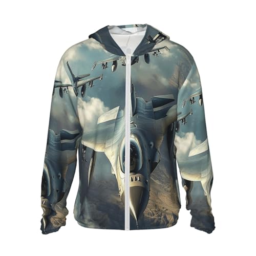 UPF 50+ Sun Protection Hoodie Long Sleeve Aircraft Fighter Jets Sun Shirt Rash Guard Fishing Shirts for Men