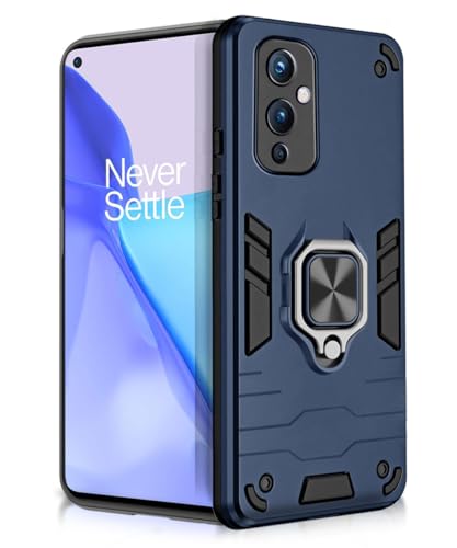 Image of WOW IMAGINE Shock Proof Back Case Mobile Cover for 1+ OnePlus 9 5G | Back Cover Case (Tough Armor | Hybrid PC + TPU | Ring Holder & in-Built Kickstand | Blue)